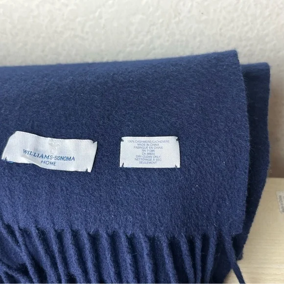 Williams Sonoma European Cashmere Throw Blanket Fringe Navy Blue 50 in x 65 in - Picture 3 of 6